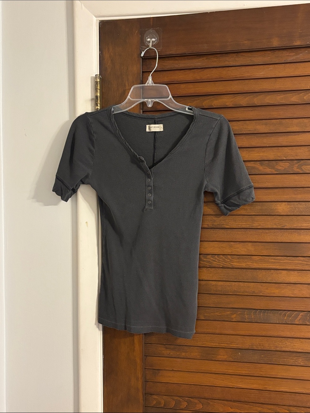 Lucky Brand Charcoal Ribbed Henley Short Sleeve Tee